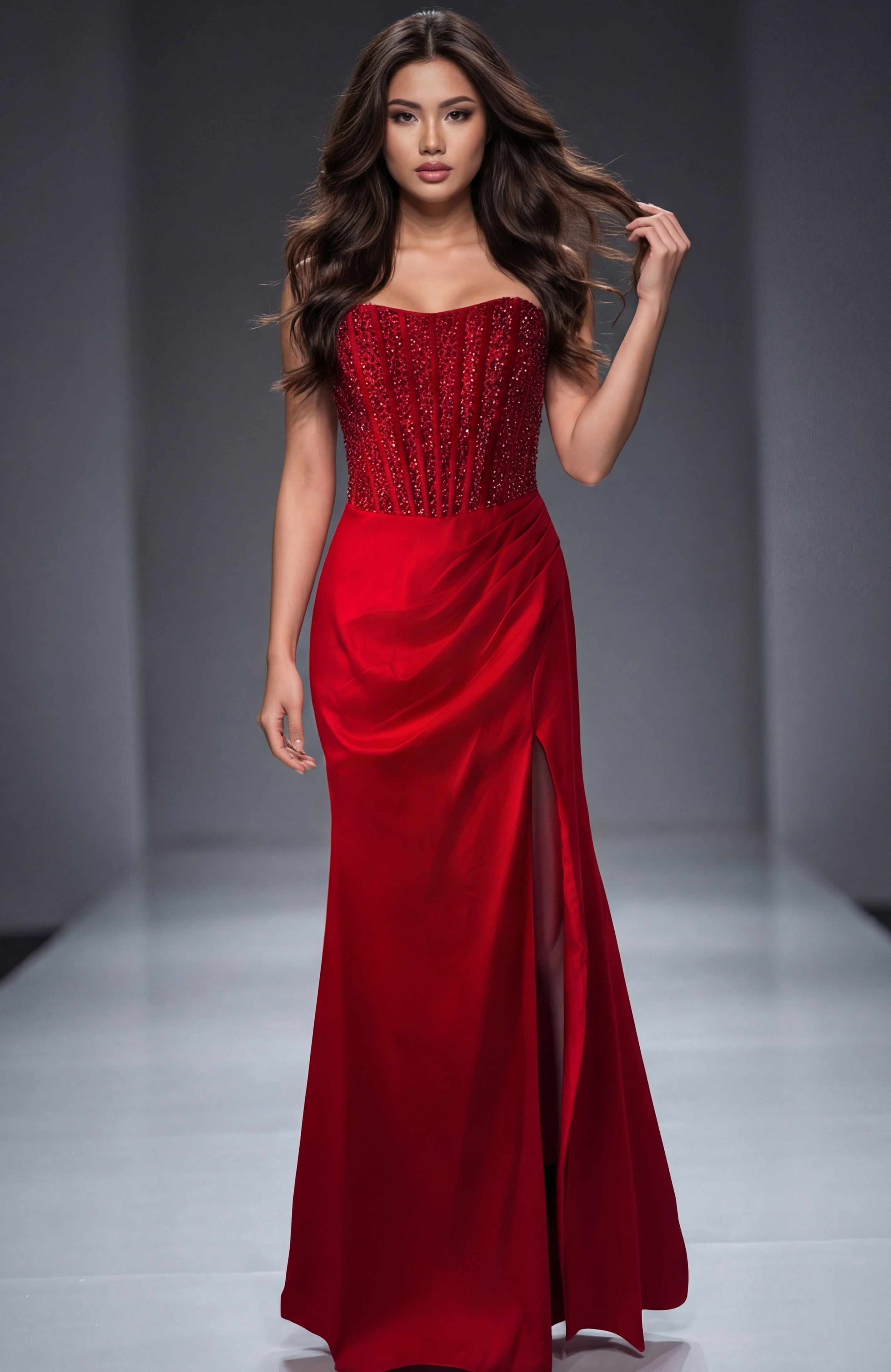 Prom Dresses Slit Long Beaded Formal Fitted Prom Dress Jovani 43823 Red