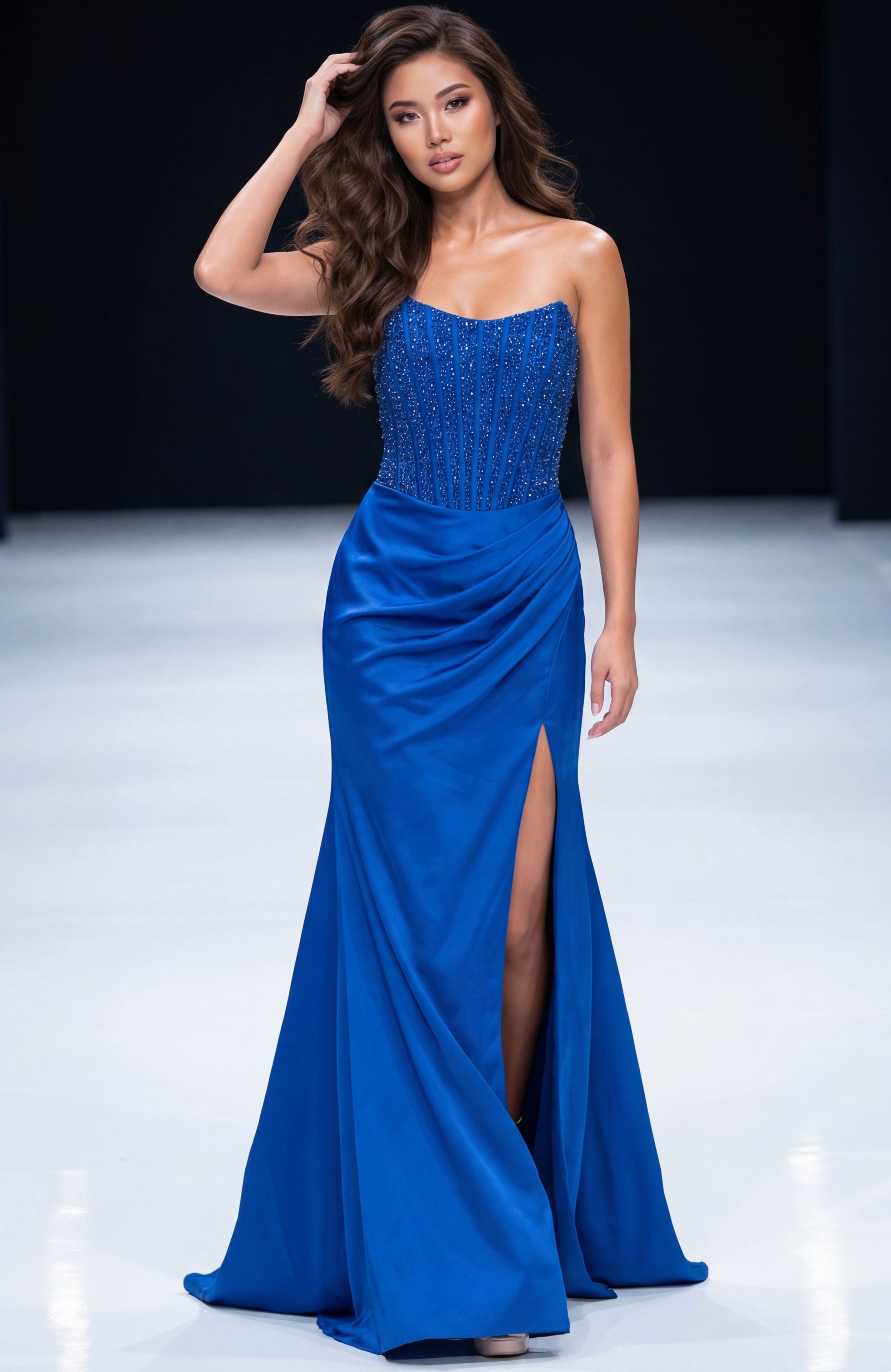 Prom Dresses Slit Long Beaded Formal Fitted Prom Dress Jovani 43823 Royal