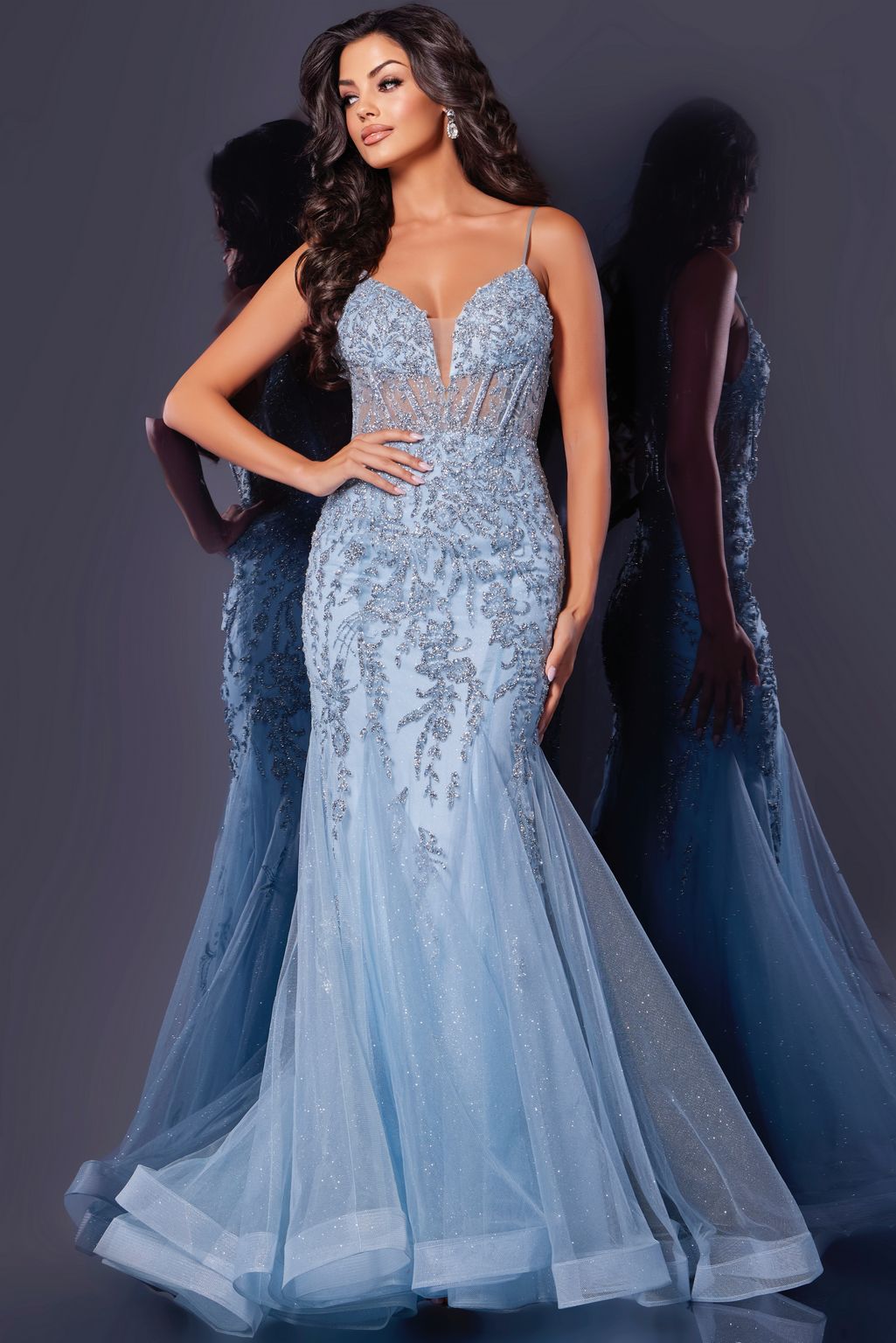 Jovani 43845 Long Mermaid Strapless Formal Floral Prom Dress