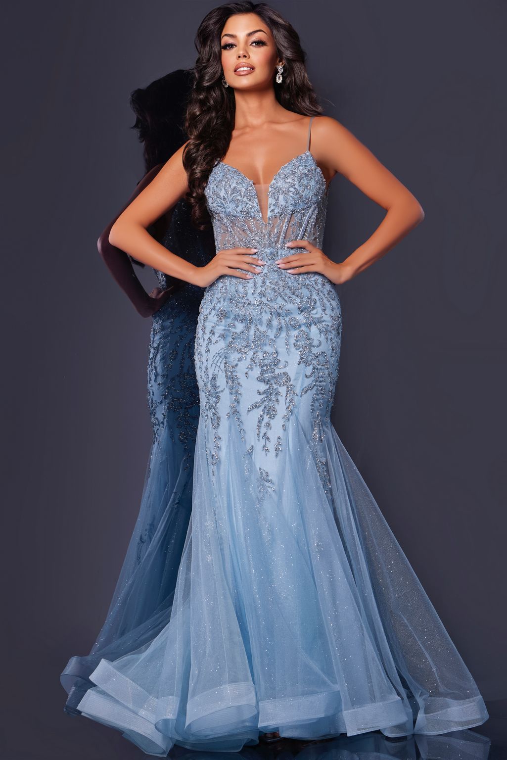 Prom Dresses Long Mermaid Strapless Formal Floral Prom Dress  Blue