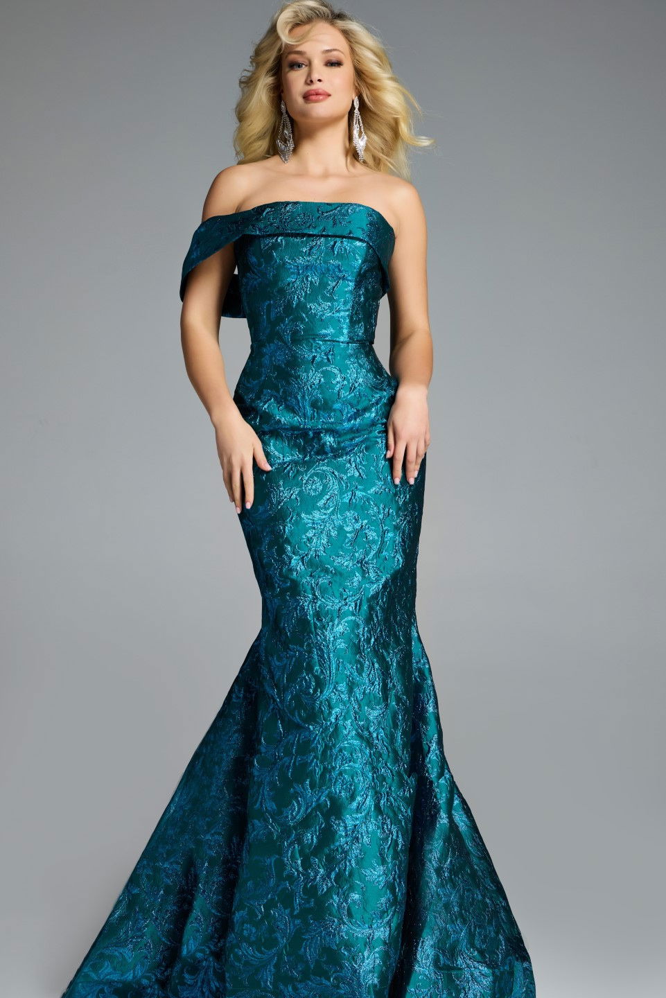 Formal Dresses Long Mermaid Floral Formal Dress Jovani 43978 Peacock