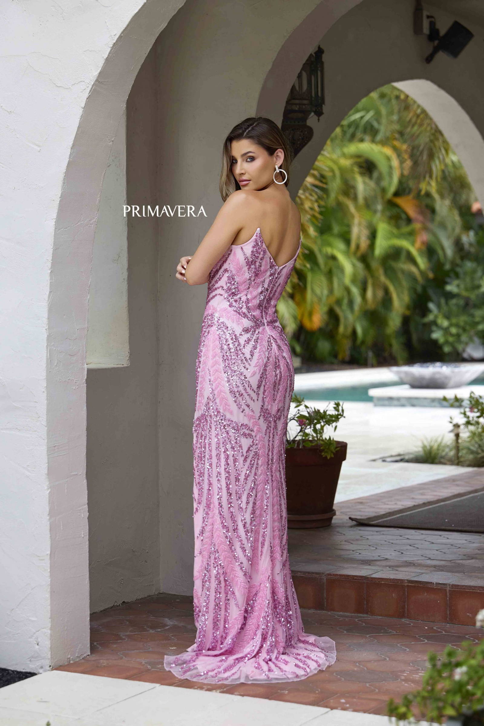 Prom Dresses Formal Long Fitted Slit Beaded Prom Dress Candy Pink