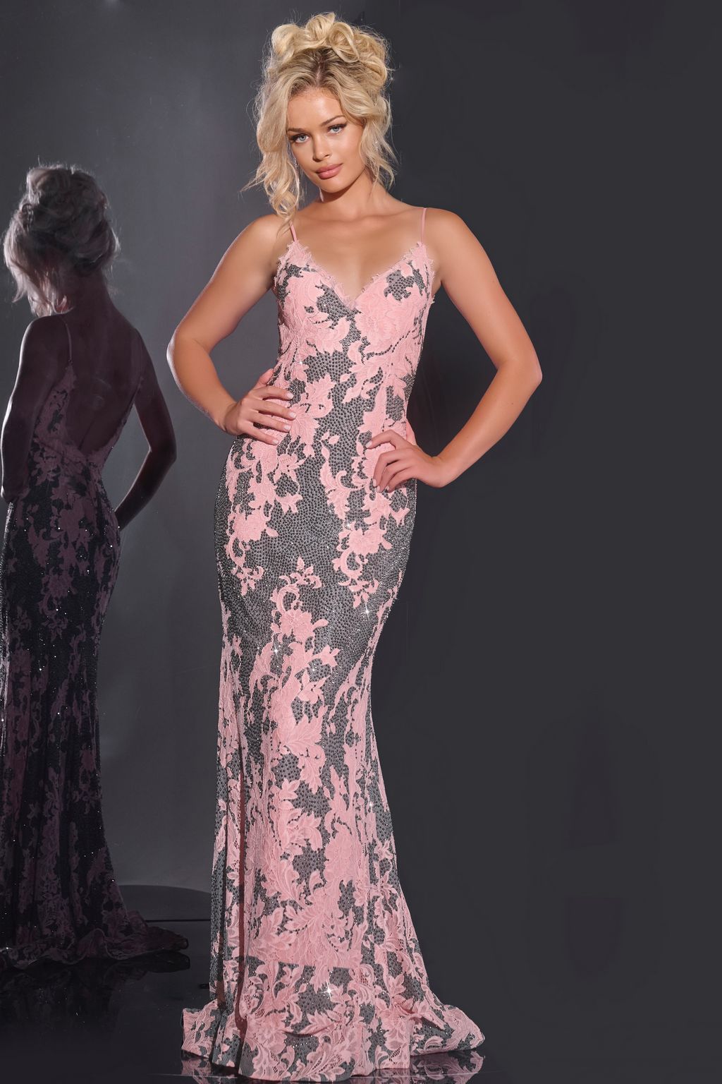 Jovani 44033 Long Mermaid Formal Lace Prom Dress