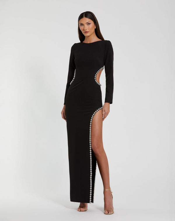 Beaded Long Sleeve Dress Fitted Evening Formal Mac Duggal 44049