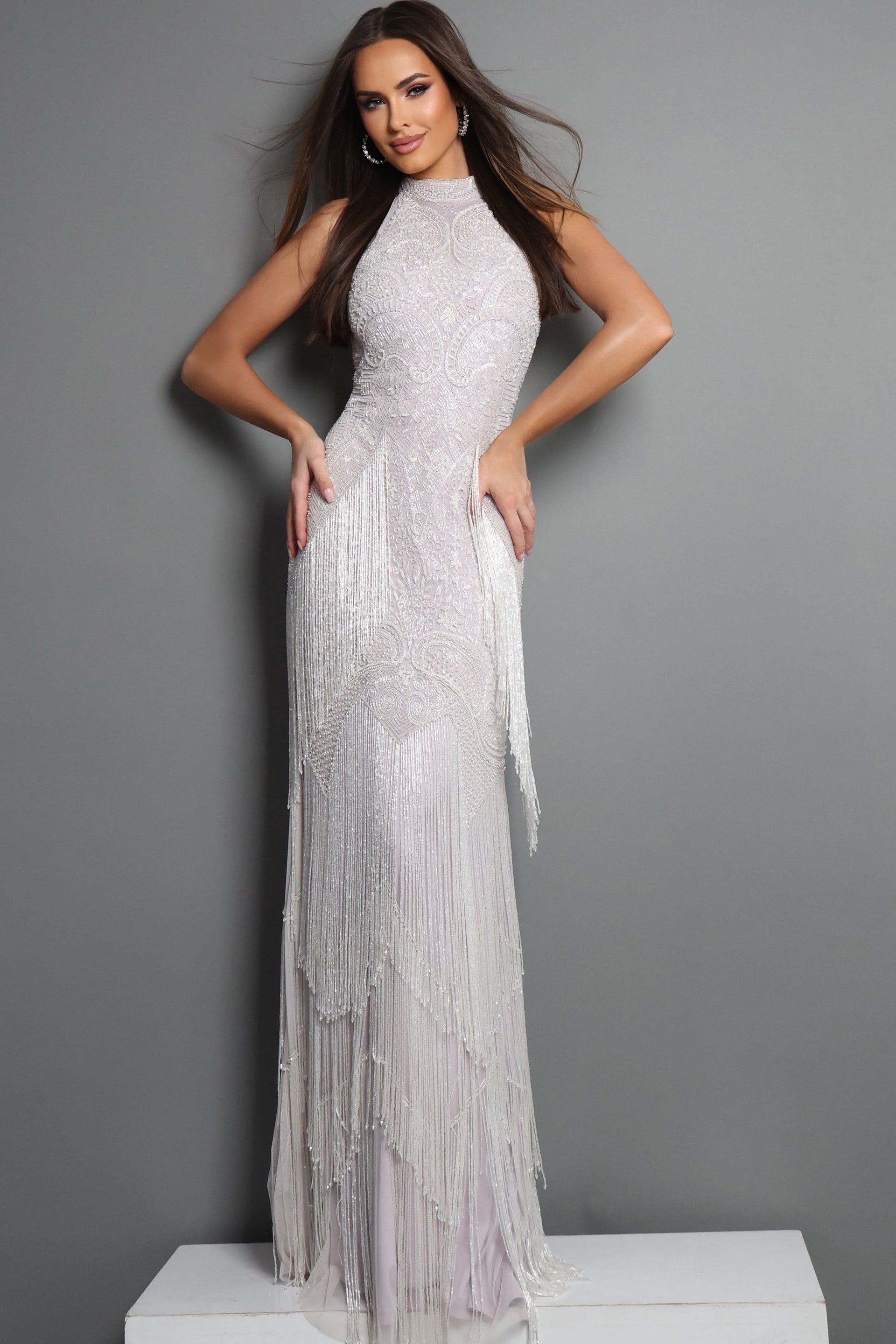 Halter Floor-Length Lace Evening Sheath Jovani 44061