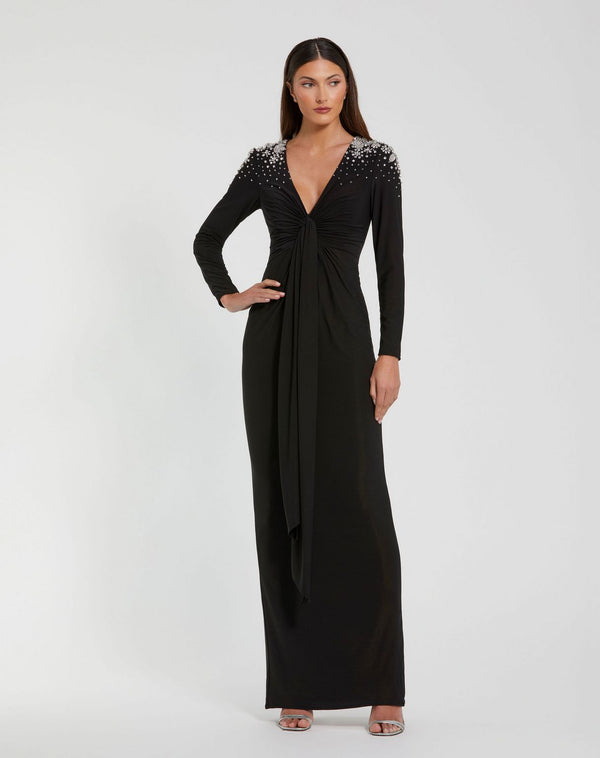 Long Sleeve Beaded Dress Formal Mac Duggal 44063