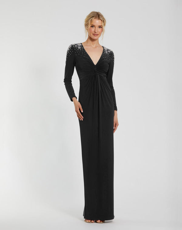 Formal Beaded Evening Dress Fitted Long Sleeve Mac Duggal 44063A
