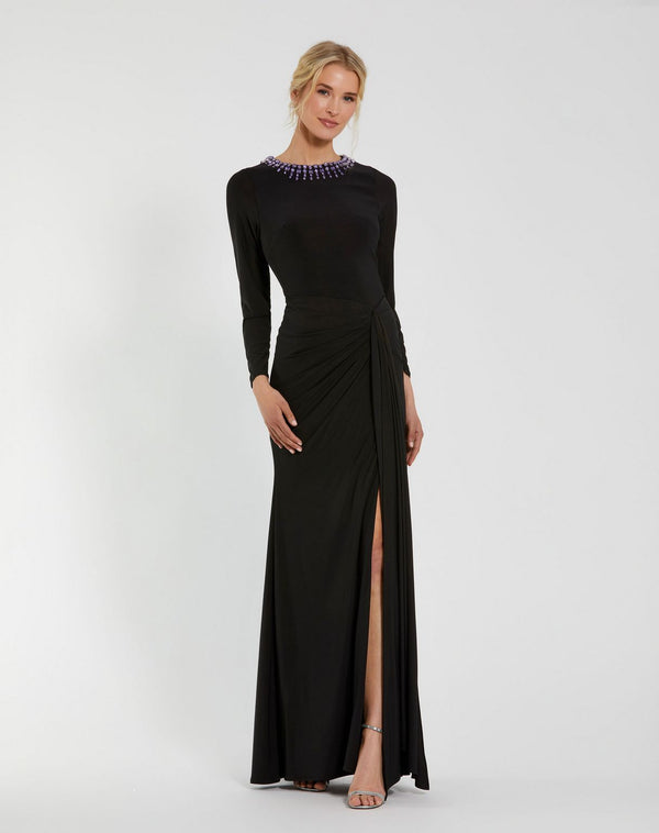 Beaded Long Sleeve Dress Fitted Prom Formal Mac Duggal 44069