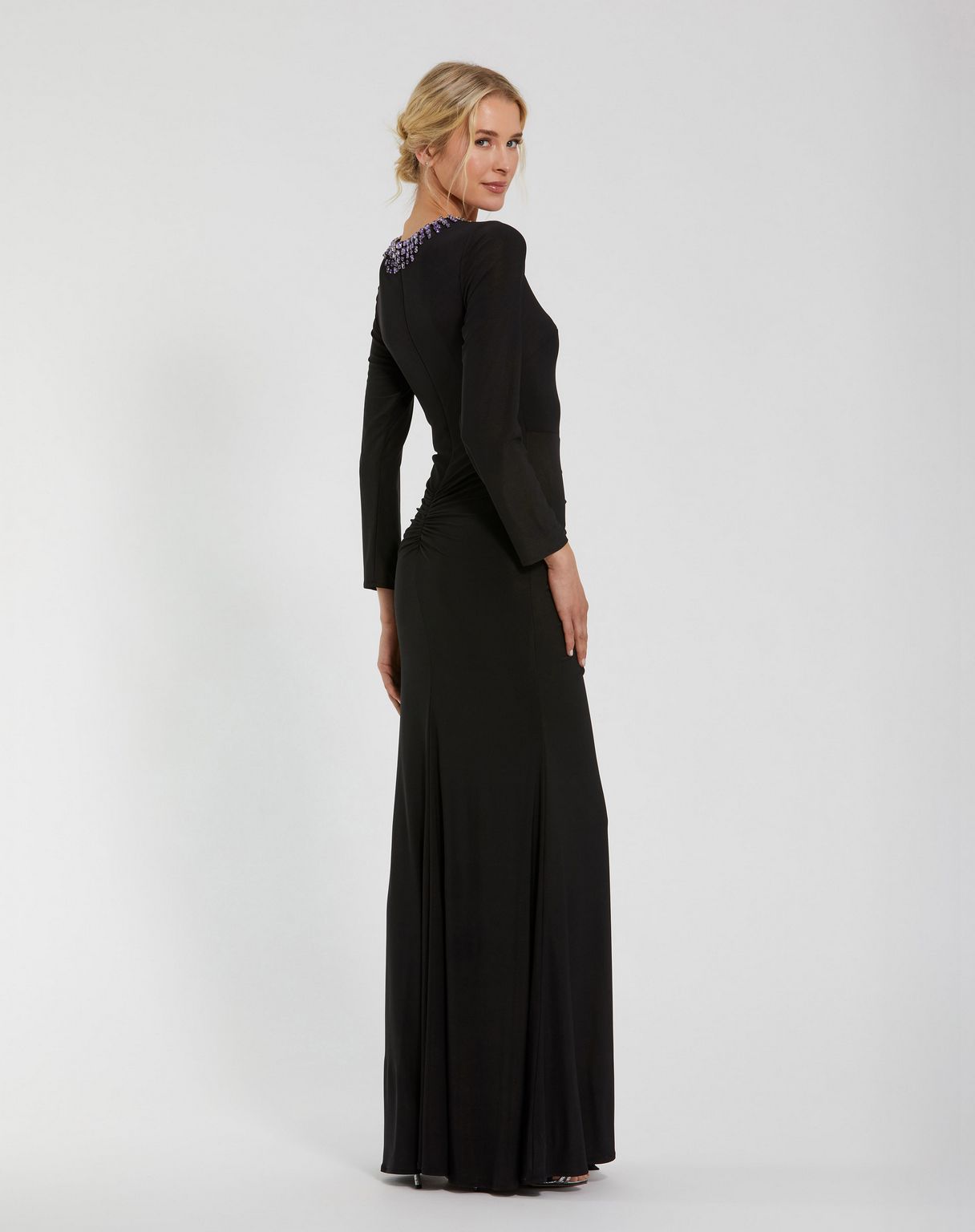 Mac Duggal 44069 Beaded Long Sleeve Fitted Prom Formal Dress