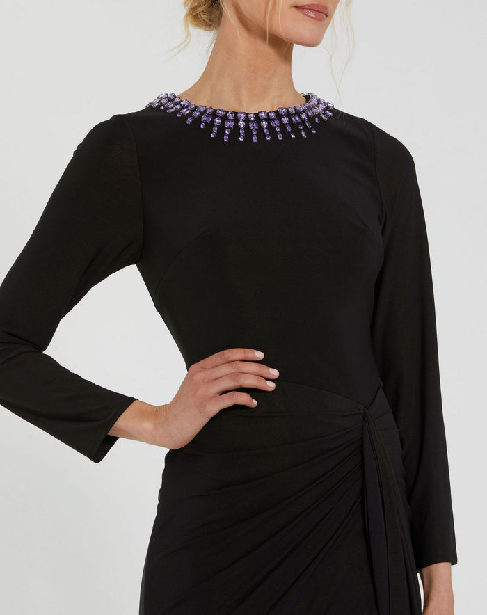 Formal Dresses Beaded Long Sleeve Prom Formal Dress Black