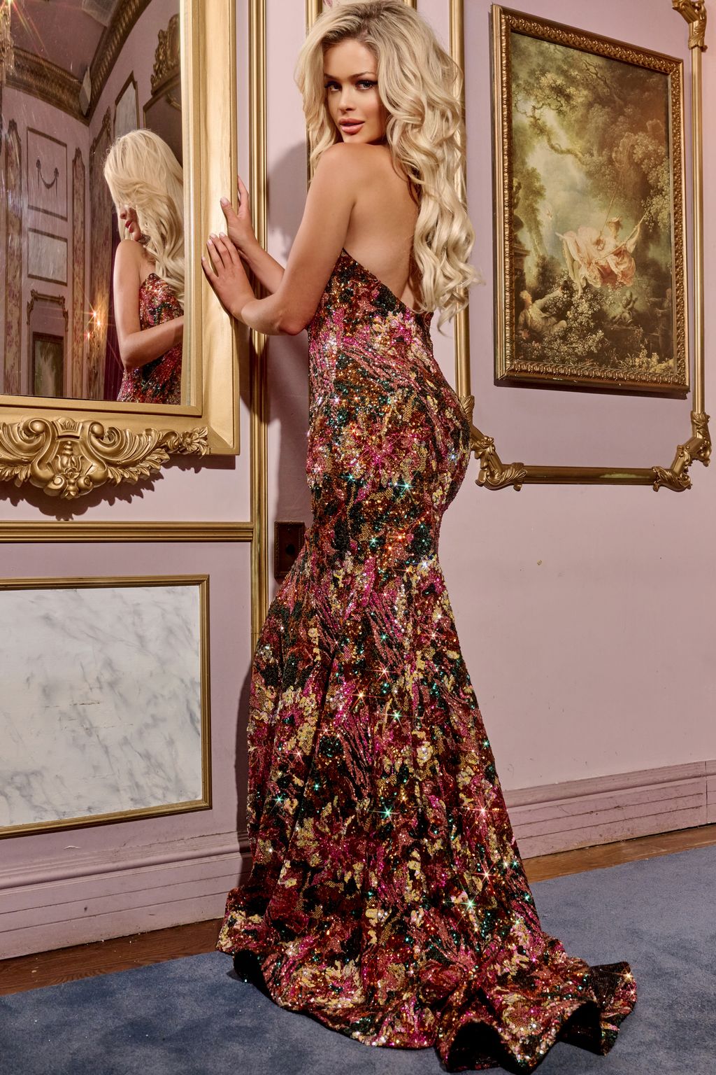 Jovani 44072 Sequin Long Formal Multi Mermaid Prom Dress