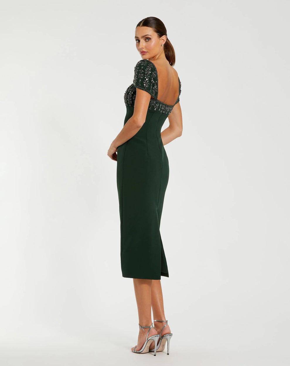Cocktail Dresses Sequin Midi Beaded Cocktail Dress Dark Emerald