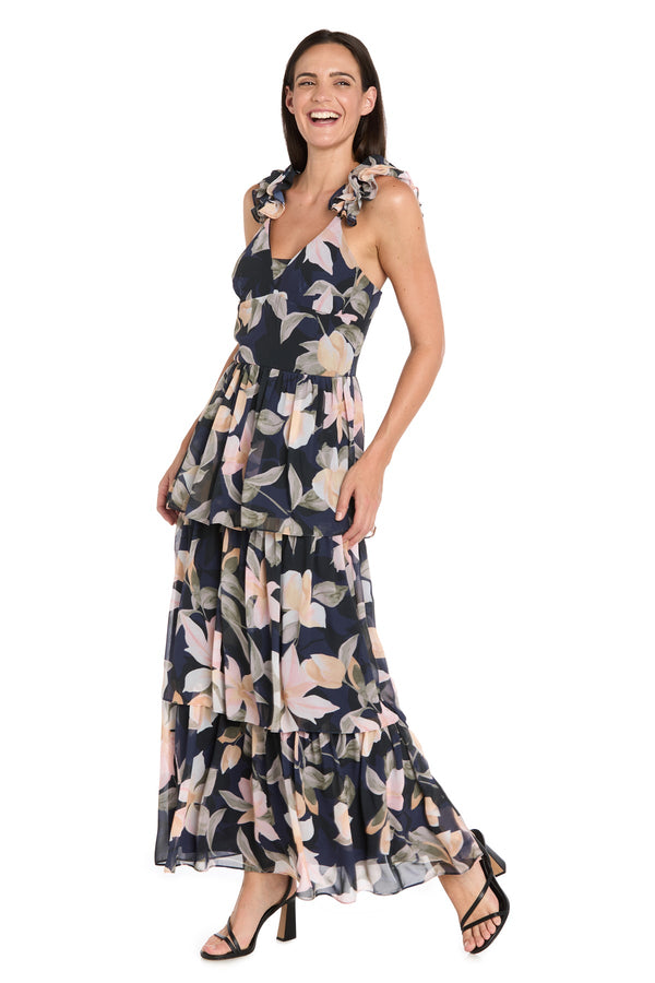 Long Ruffle Floral Formal Evening Dress R&M Richards 4409