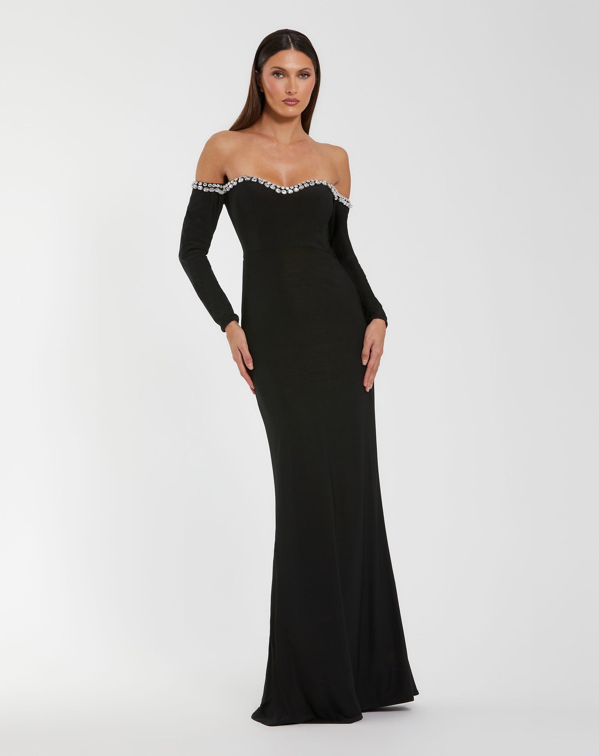 Off-the-Shoulder Floor-Length Jersey Formal Sheath Mac Duggal 44159
