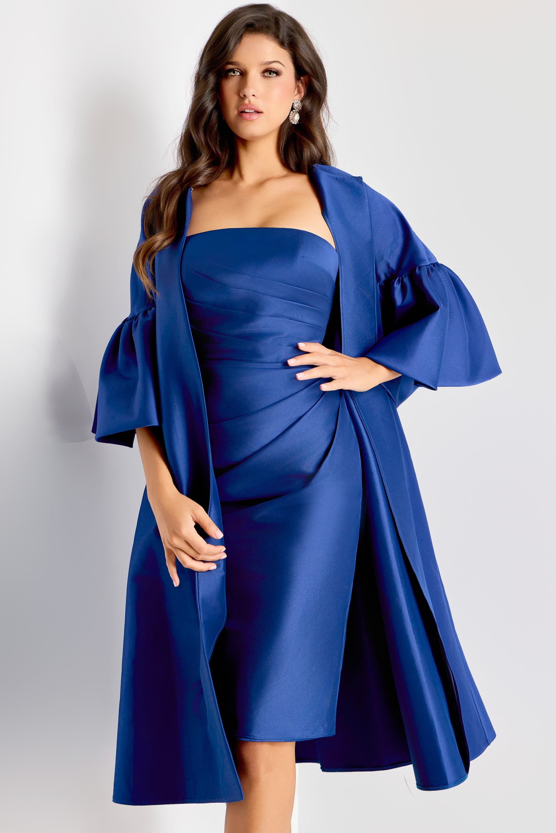 Strapless Straight Neck Midi Satin Occasion Fit & Flare Jovani 44193