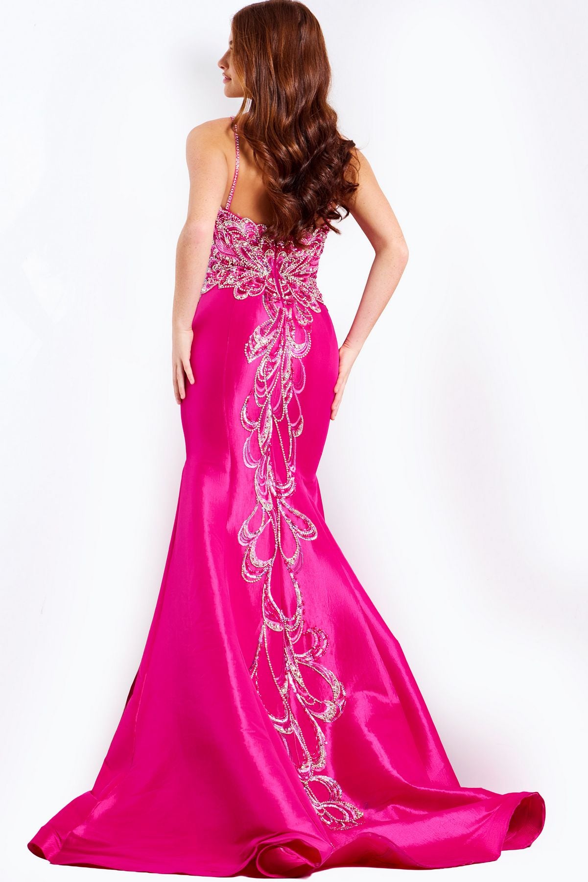 Prom Dresses A Line Formal Long Mermaid Beaded Prom Dress Hot-Pink