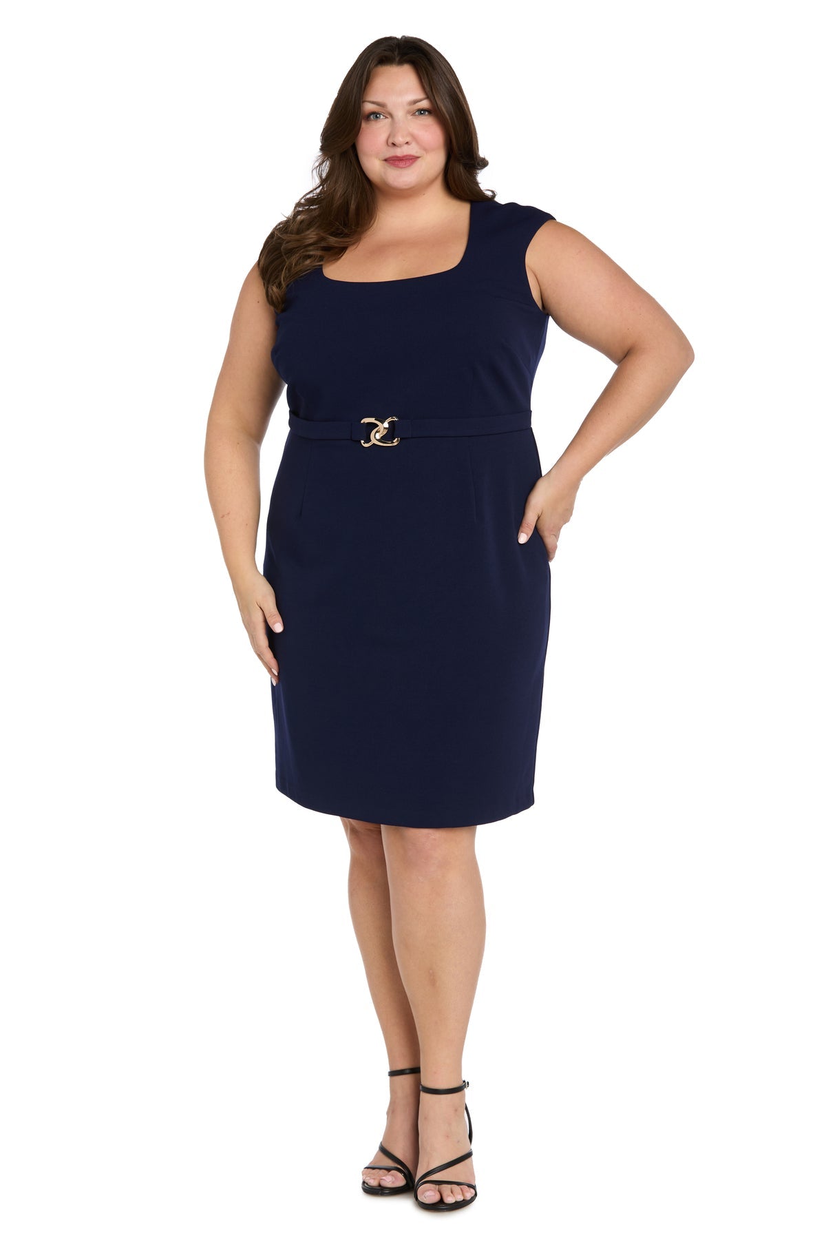 Plus Size Dresses Fitted Short Cocktail Mini Plus Size Dress R&M Richards 4424W Navy