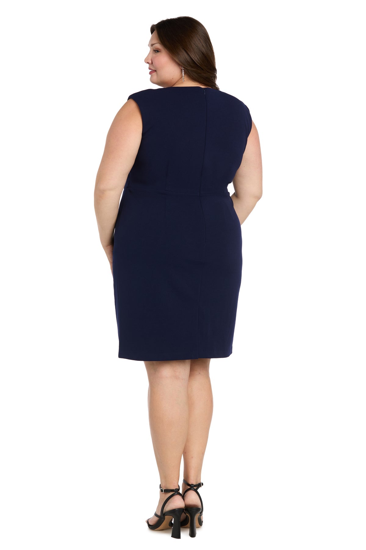 Plus Size Dresses Fitted Short Cocktail Mini Plus Size Dress R&M Richards 4424W Navy