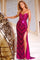 Prom Dresses Sequin Long Gown Slit Formal Prom Dress Fuchsia