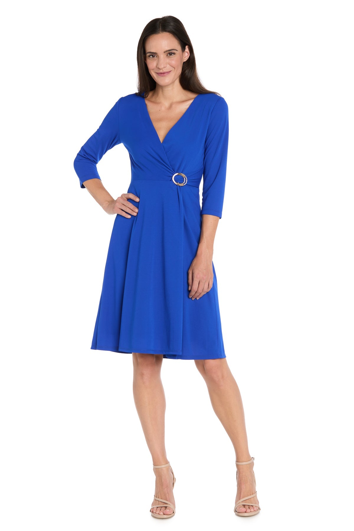 V-Neck Knee-Length Jersey Cocktail A-Line Dress R&M Richards 4431