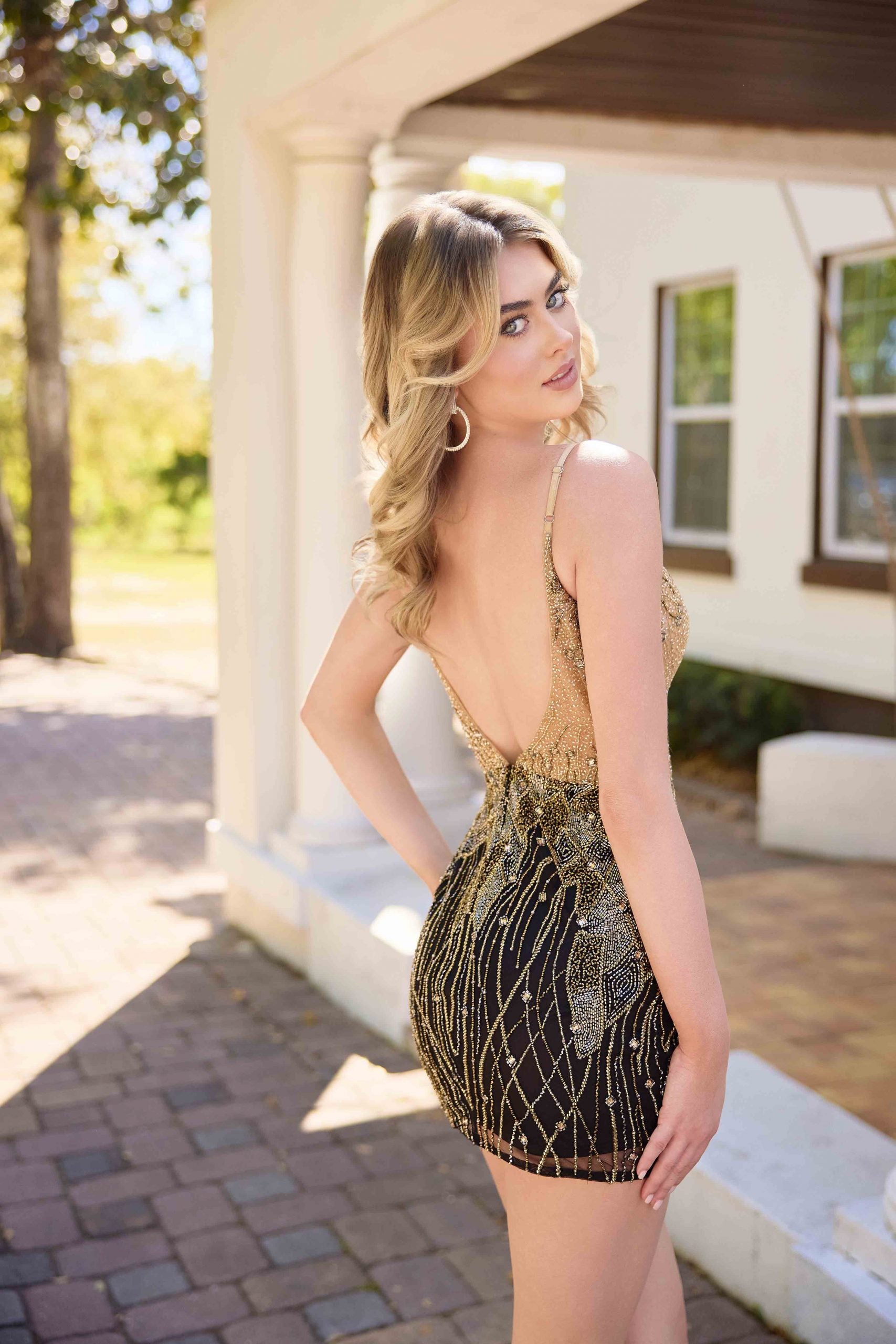 Cocktail Dresses Beaded Cocktail Short Mini Dress Primavera Couture 4434 Black Gold