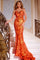 Prom Dresses Fitted Sequin Long Floral Formal Prom Dress Orange