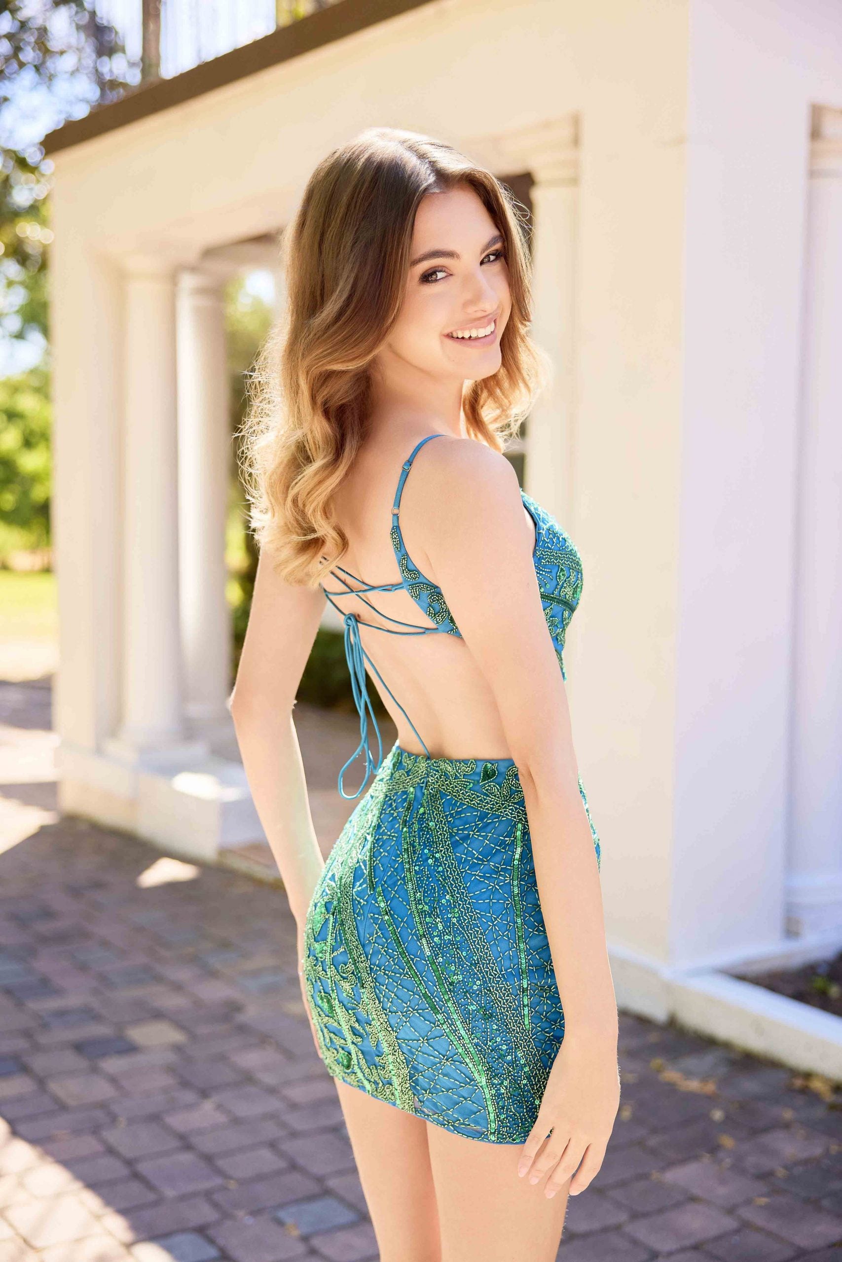 Cocktail Dresses Short Mini Beaded Glitter Cocktail Dress Primavera Couture 4435 Peacock Emerald