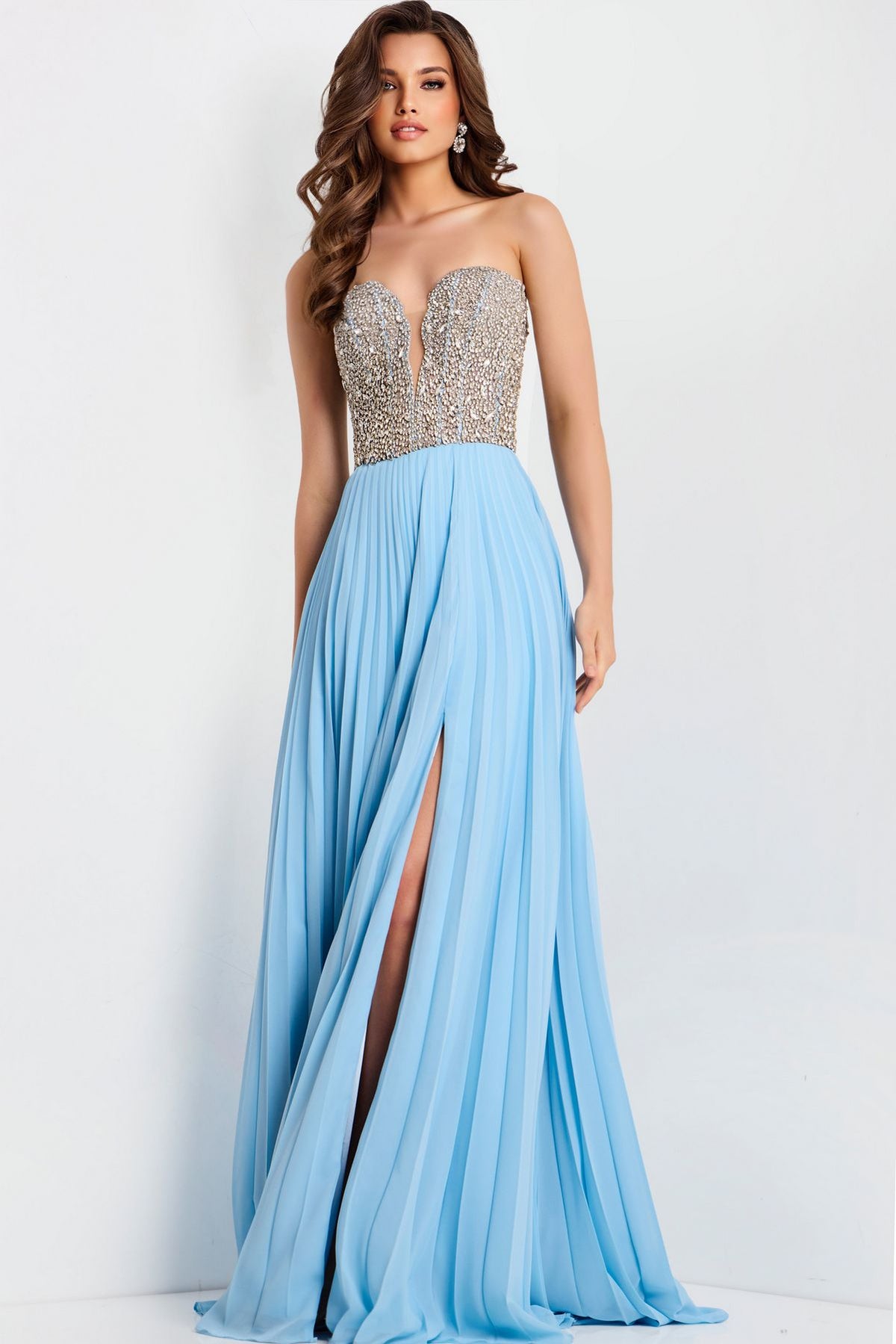 Prom Dresses Long Beaded Formal Ruffle Sequin Evening Prom Dress Light-Blue