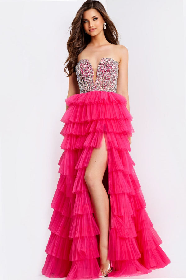 Jovani 44360 Ball Gown Ruffle Long Sequin Beaded Evening Prom Dress