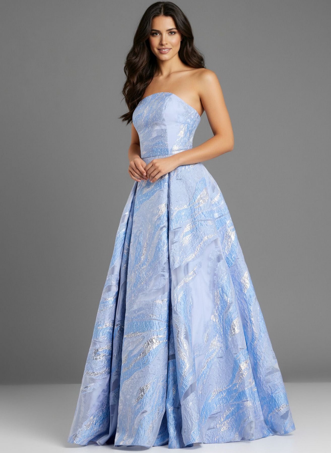 Prom Dresses Floral Print Ball Gown Formal Long Prom Dress Blue