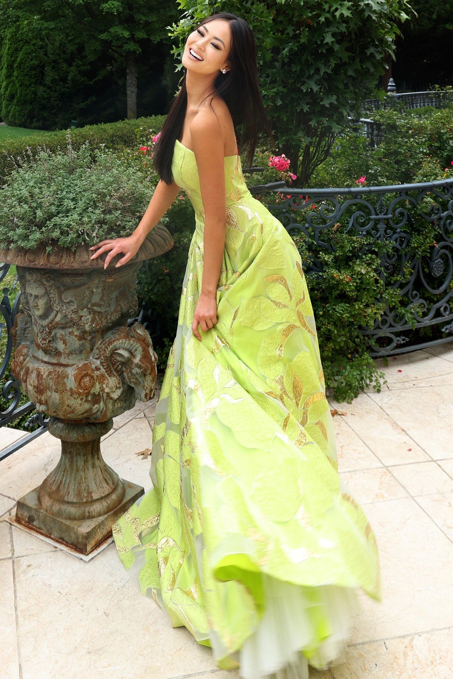 Prom Dresses Floral Print Ball Gown Formal Long Prom Dress Green