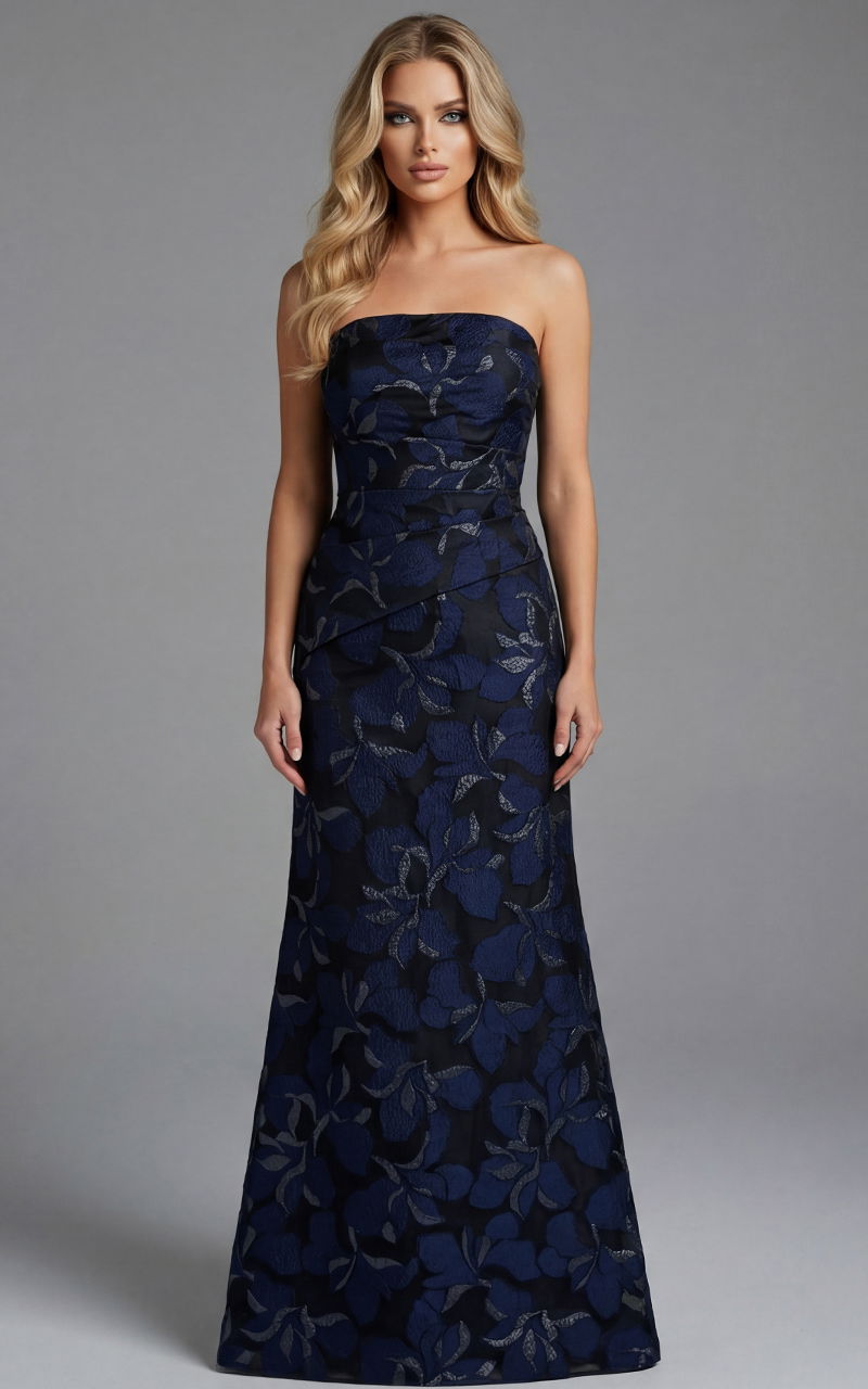 Formal Dresses Long A Line Floral Formal Prom Dress Jovani 44370 Navy