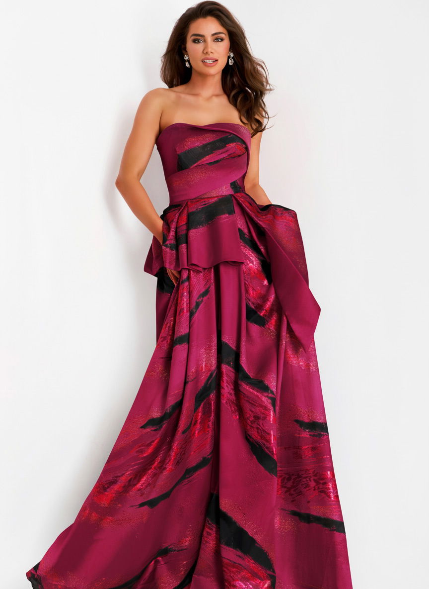 Prom Dresses Long Metallic Formal Ball Gown Prom Dress Jovani 44387 Crimson