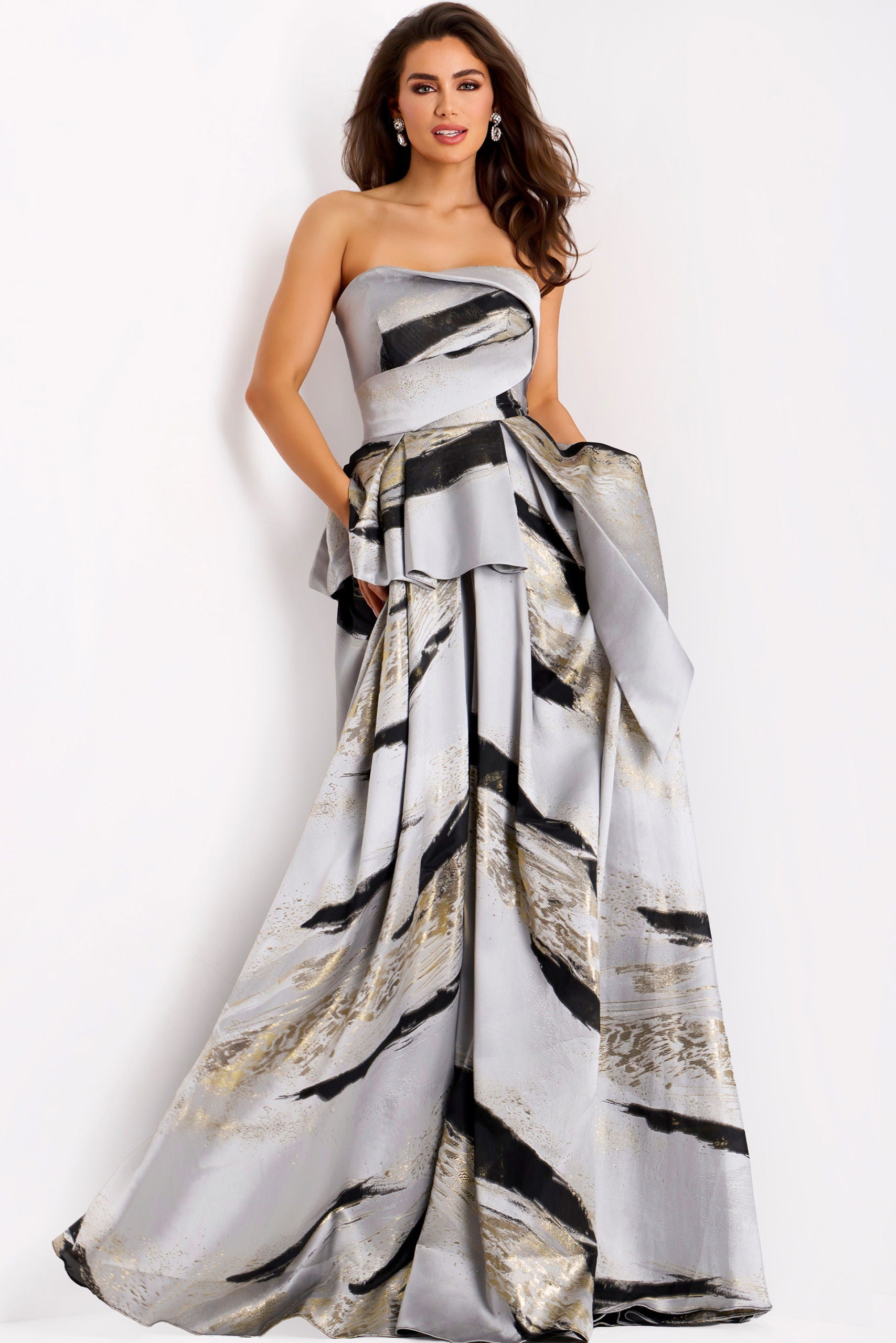 Prom Dresses Long Metallic Formal Ball Gown Prom Dress Jovani 44387 Charcoal