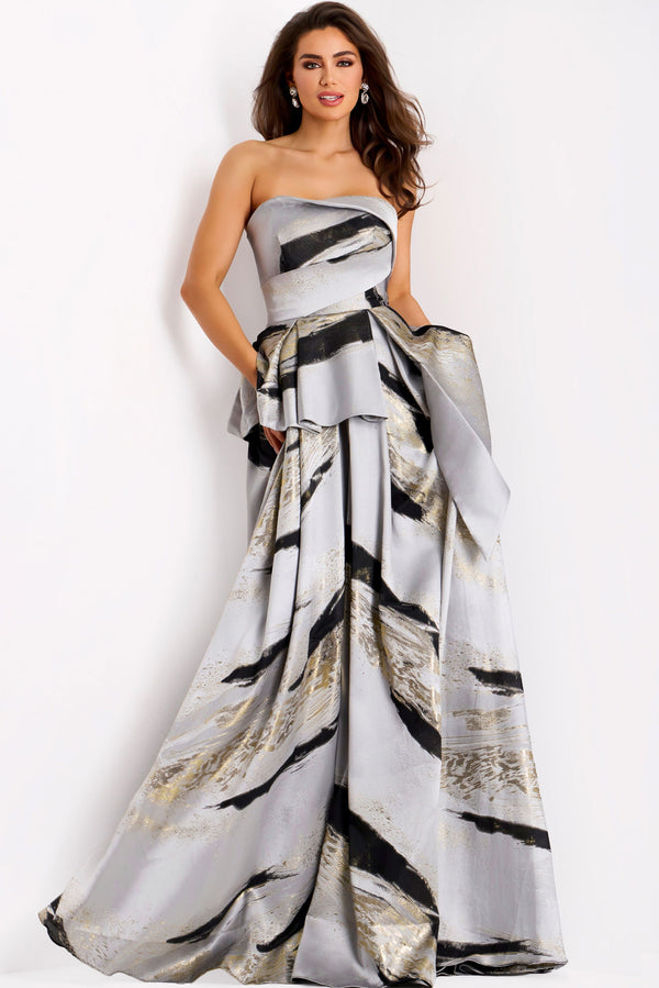 Long Metallic Formal Ball Gown Prom Dress Jovani 44387