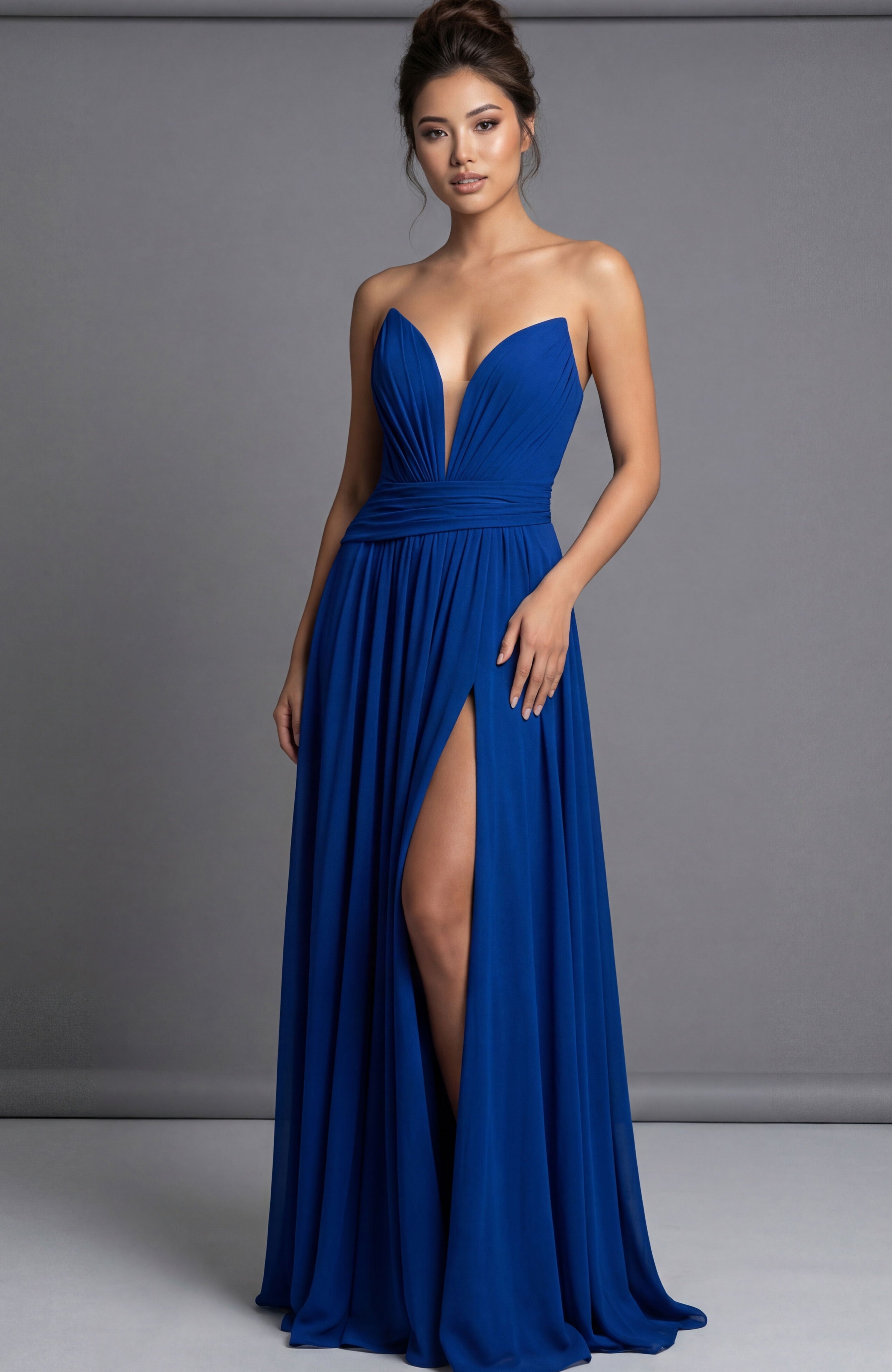 Prom Dresses Long Formal Pleated Slit A Line Prom Dress Jovani 44405 Royal