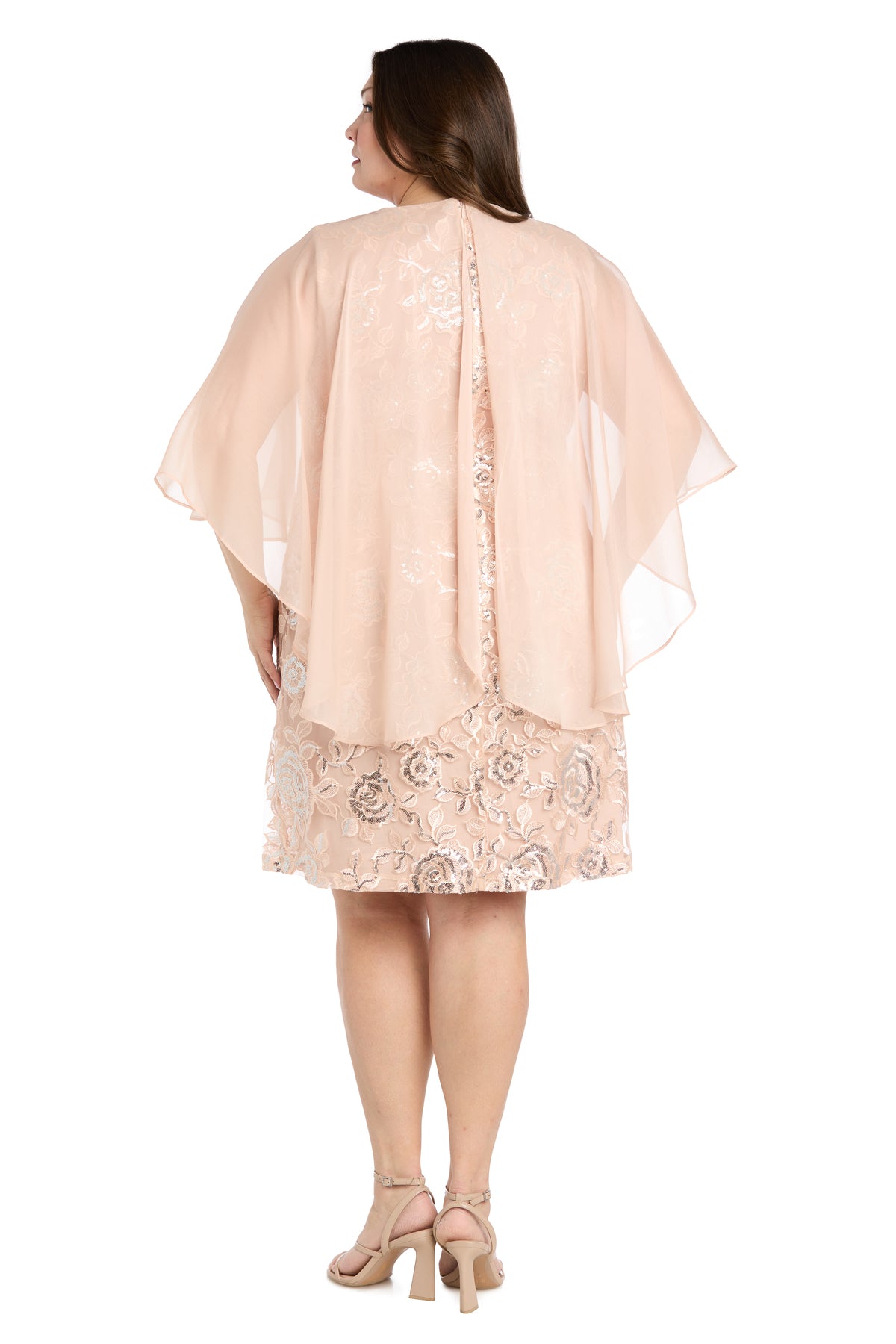 Plus Size Dresses Short Fitted Sequin Cocktail Plus Size Dress R&M Richards 4442W Peach