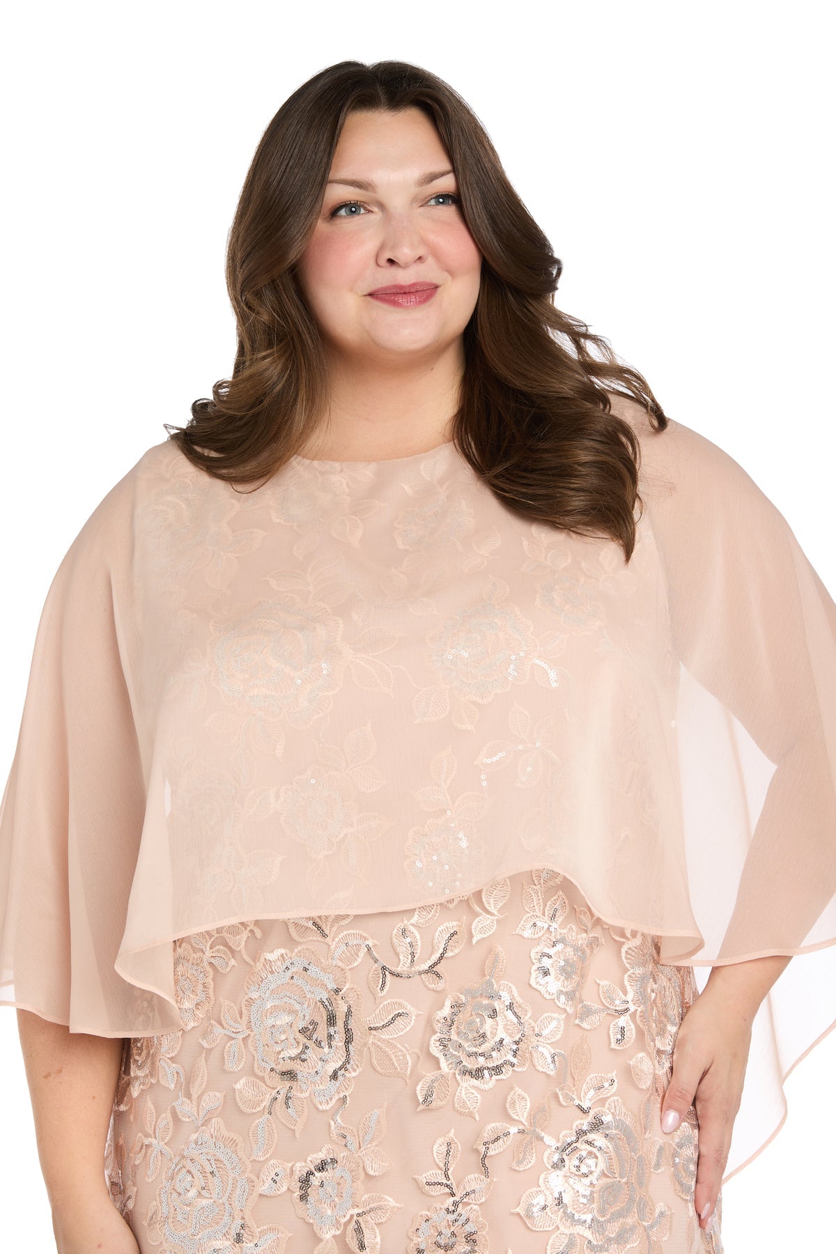 Plus Size Dresses Short Fitted Sequin Cocktail Plus Size Dress R&M Richards 4442W Peach