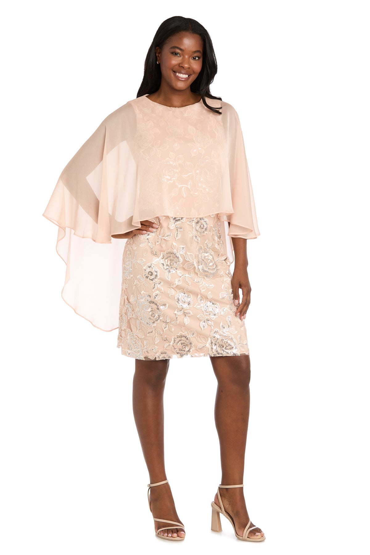 R & M Richards Women's Sequin Cocktail Dress w Caplet, Peach, 6P