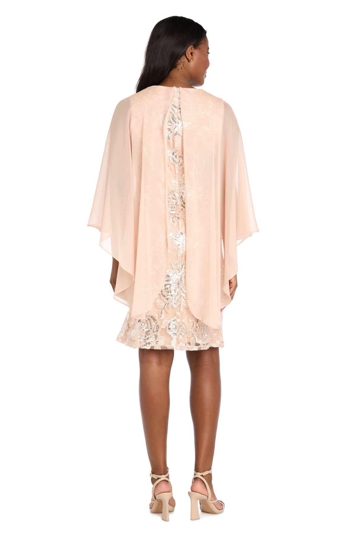 Cocktail Dresses Short Floral Midi Fitted Cocktail Dress R&M Richards 4442P Peach