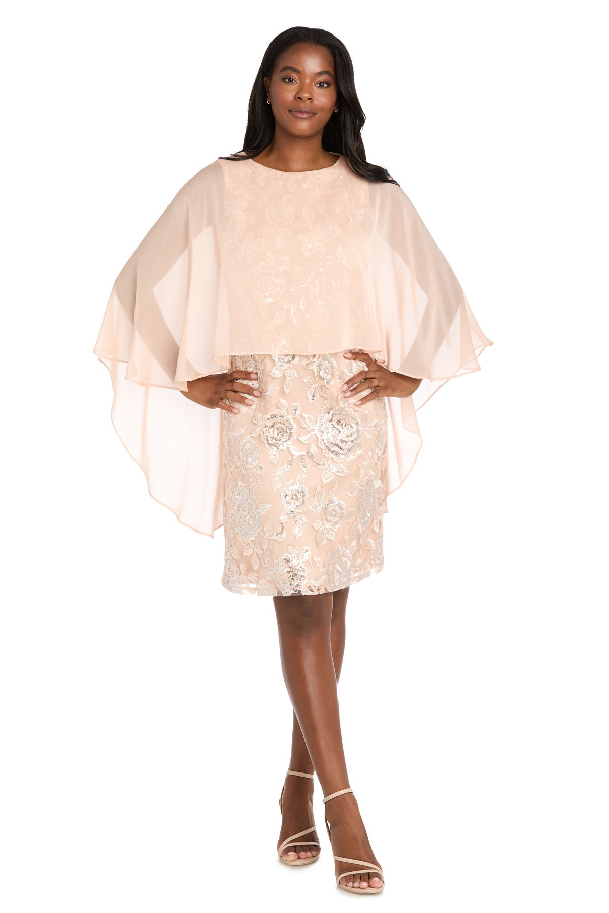 Cocktail Dresses Short Metallic Mini Cocktail Dress R&M Richards 4442 Peach