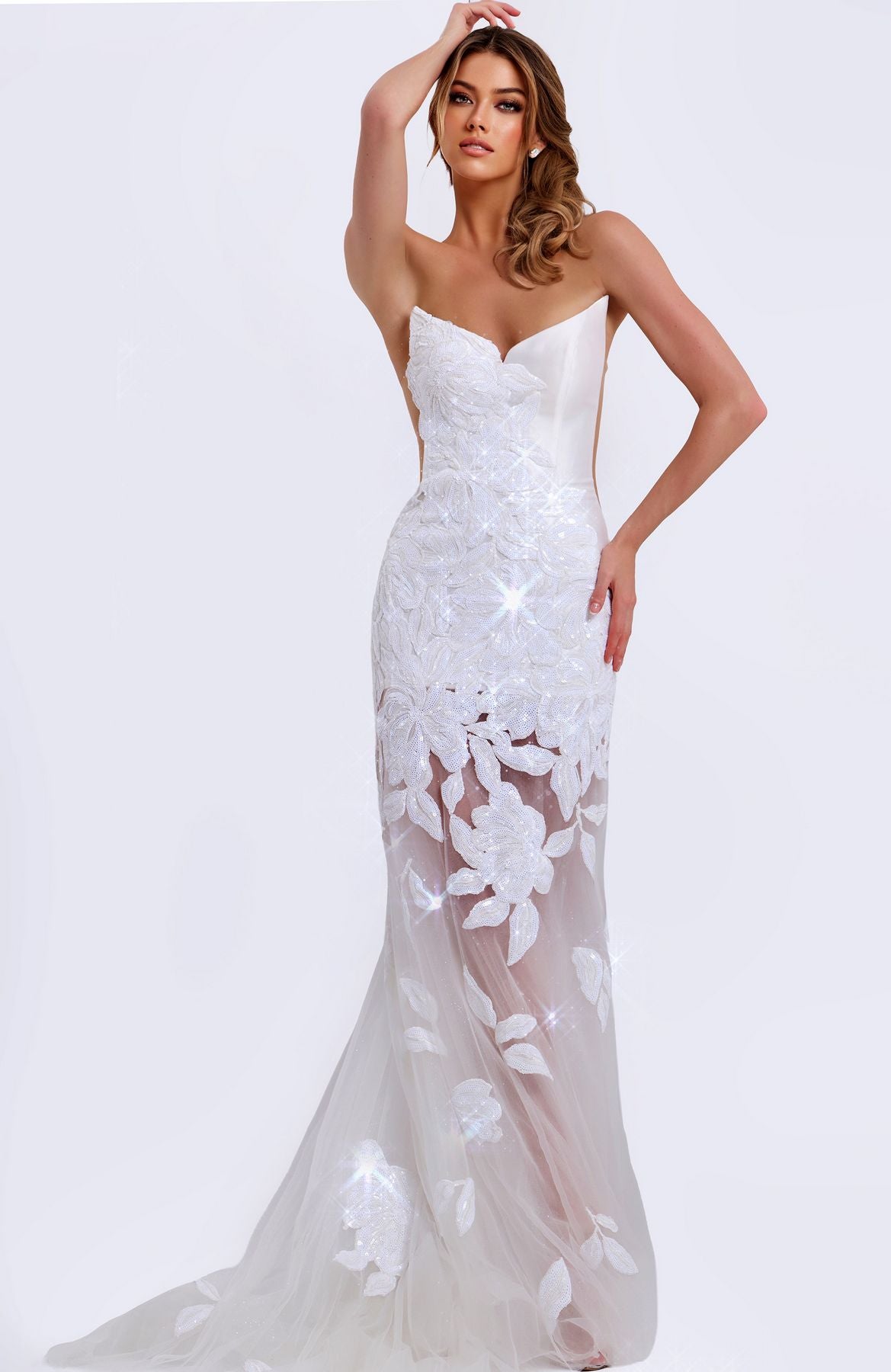 Wedding Dresses 3D Floral Long Fitted Bridal Mermaid Prom Dress Off-White