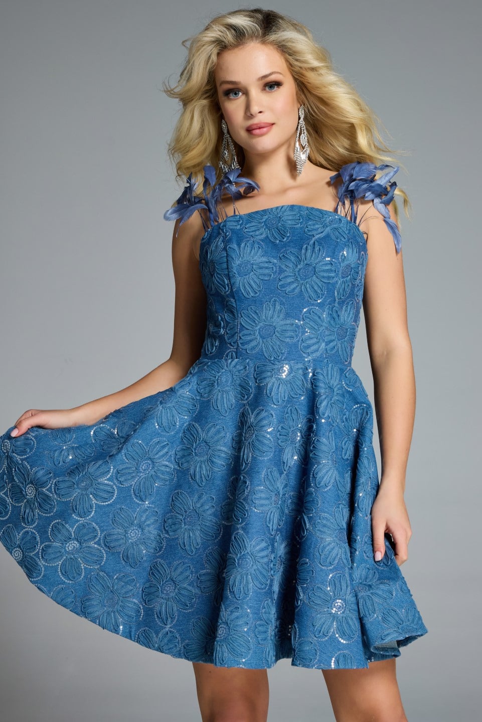 Square Mini Short Lace Cocktail Fit & Flare Jovani 44461
