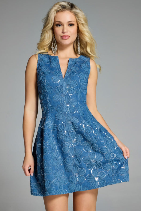 V-Neck Mini Short Lace Cocktail Fit & Flare Jovani 44463