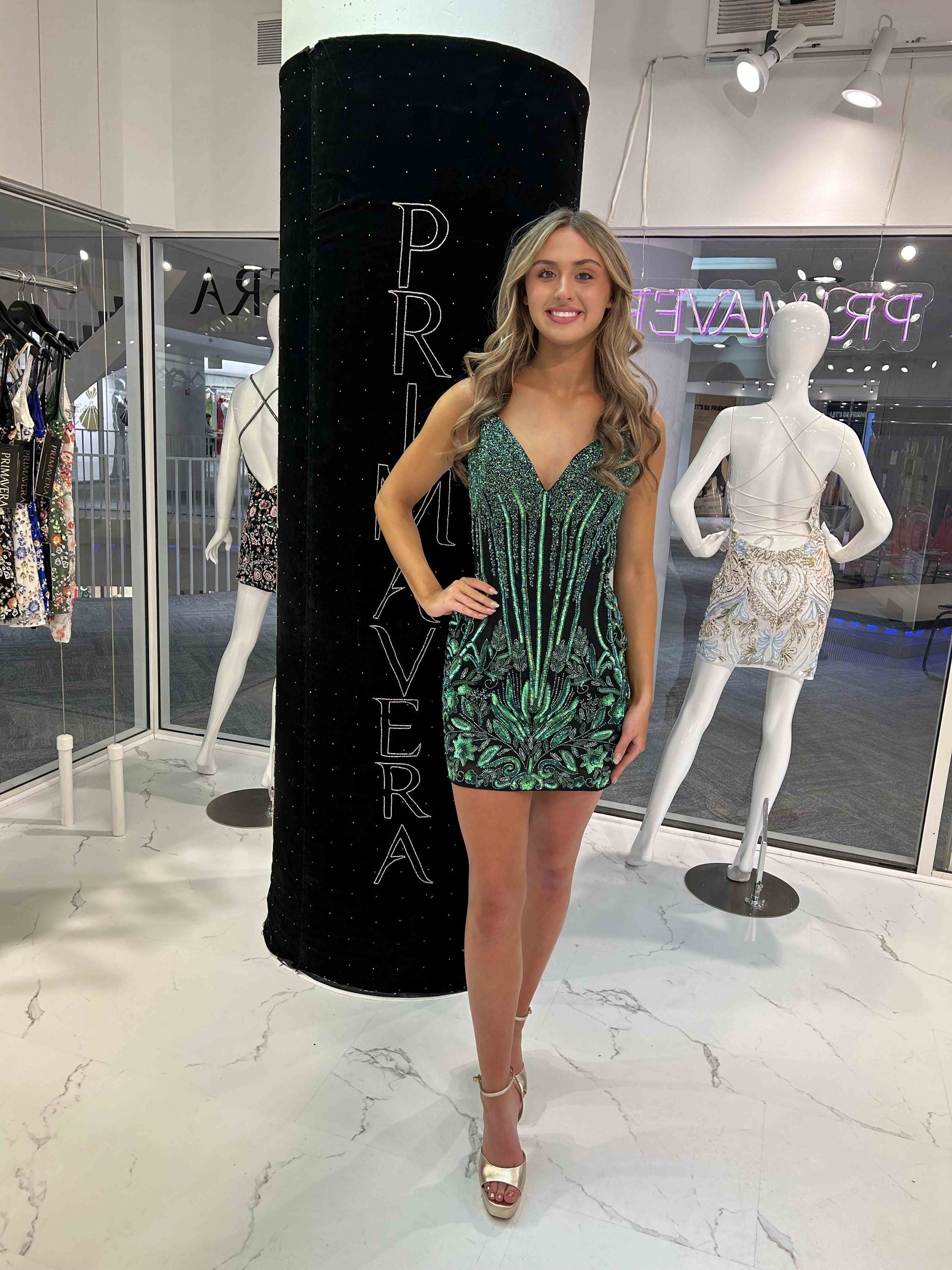 Cocktail Dresses Fitted Glitter Beaded Mini Cocktail Dress Primavera Couture 4449 Black Powder Blue