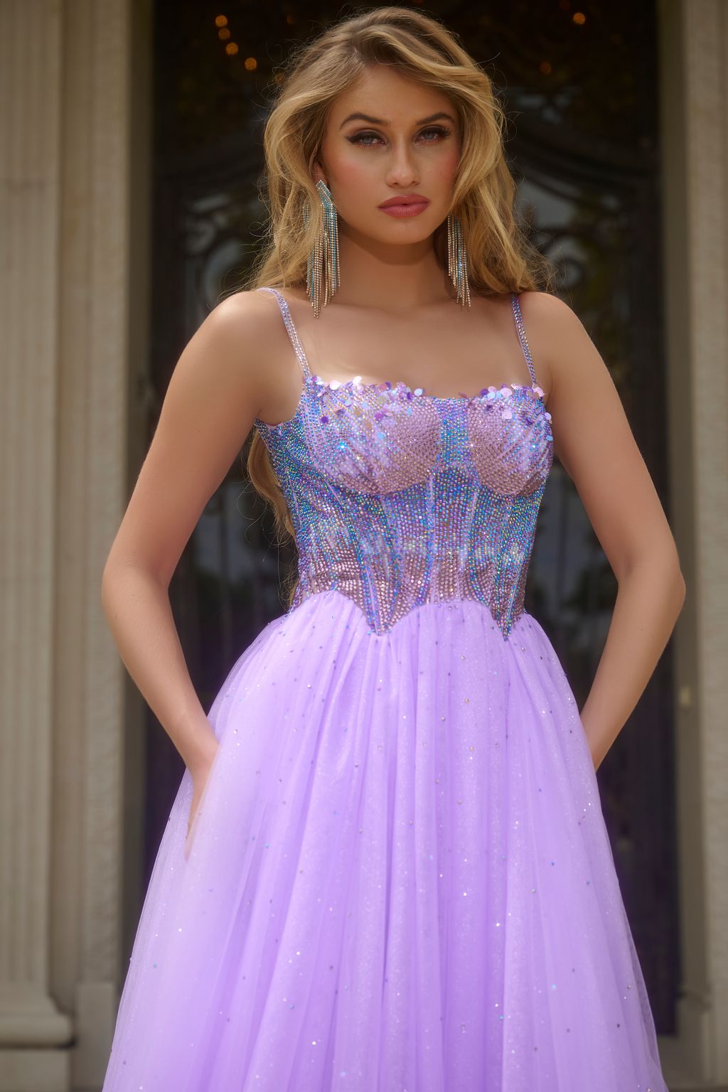 Jovani 44511 Long Beaded Ball Gown Formal Prom Dress - Lilac / 4