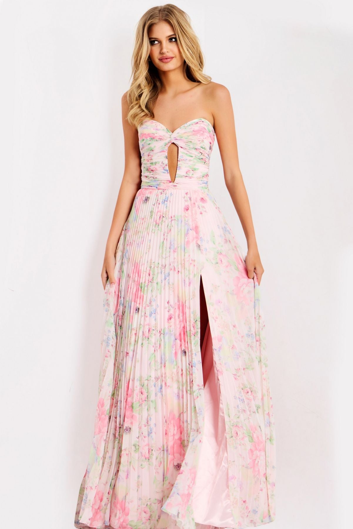 chinese dress ladies Jovani 44518 A Line Ruffle Long Formal Print Prom Dress