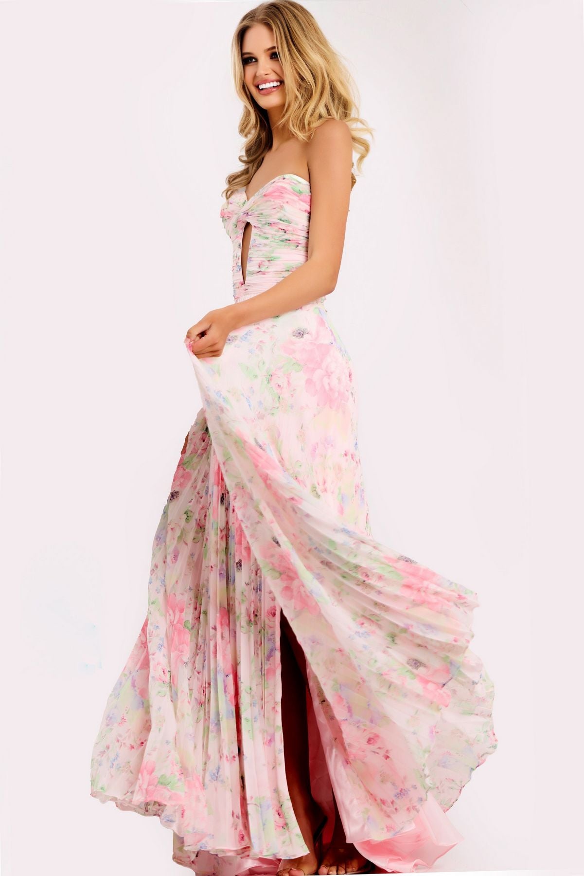 Jovani 44518 A Line Ruffle Long Formal Print Prom Dress