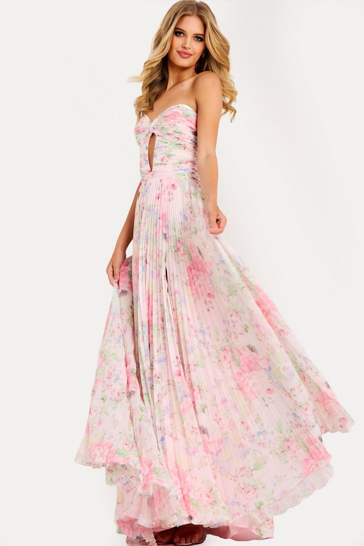 Jovani 44518 A Line Ruffle Long Formal Print Prom Dress - PINK/PRINT / 0 Jovani 44518 A Line Ruffle Long Formal Print Prom Dress - PINK/PRINT / 0