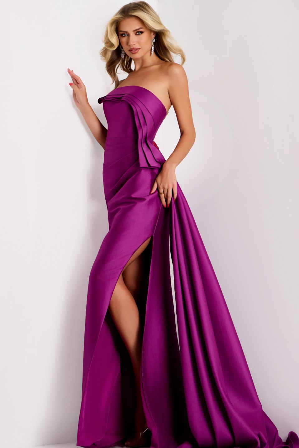 Prom Dresses Ruffle Long Formal Slit Prom Dress Jovani 44526 Berry
